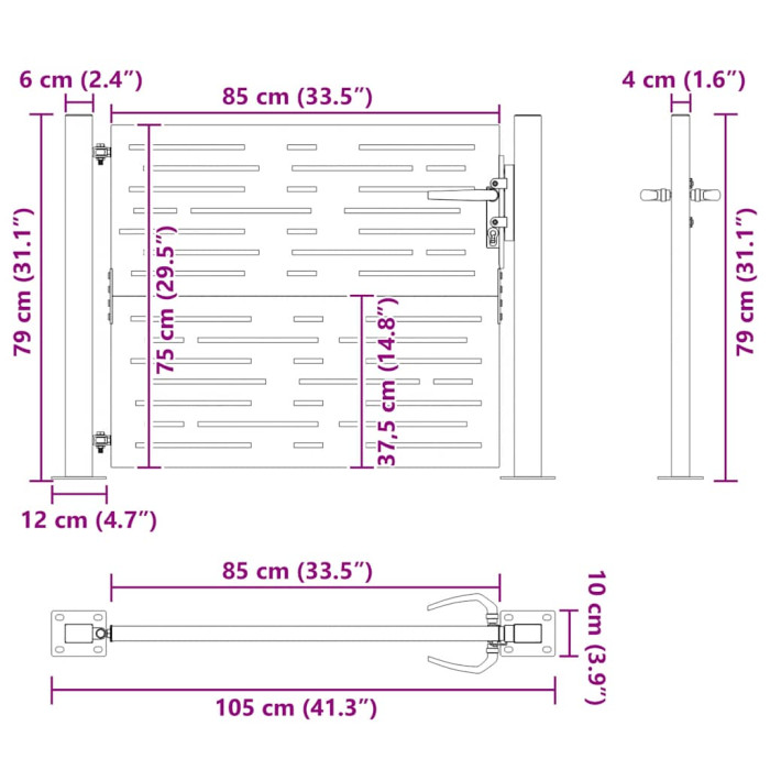 Vrtna vrata 100x75 cm iz kortenskega jekla kvadratna oblika